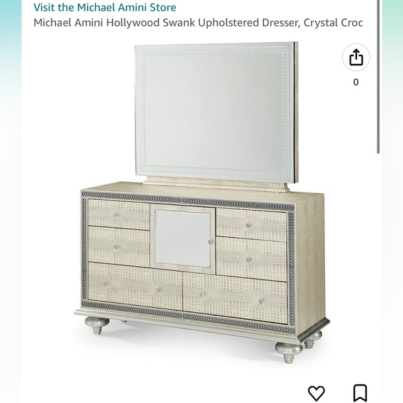 Michael Amini Hollywood Swank Upholstered Dresser, Crystal Croc - Picture 2 of 4